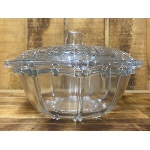 Vintage Candy Dish with Lid Beaded Panel Design‎ KIG Indonesia Clear Glass 7"